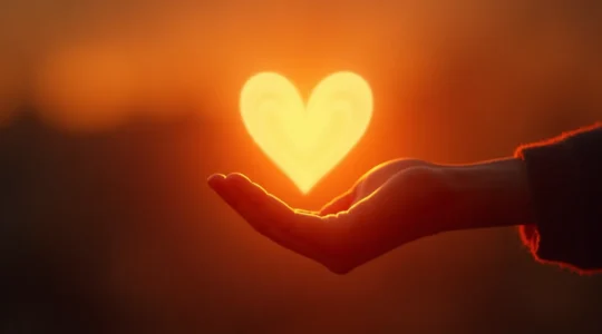 Image symbolique d'une connexion émotionnelle entre une marque et ses clients avec des éléments visuels chaleureux et engageants
