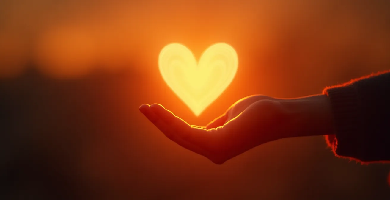 Image symbolique d'une connexion émotionnelle entre une marque et ses clients avec des éléments visuels chaleureux et engageants