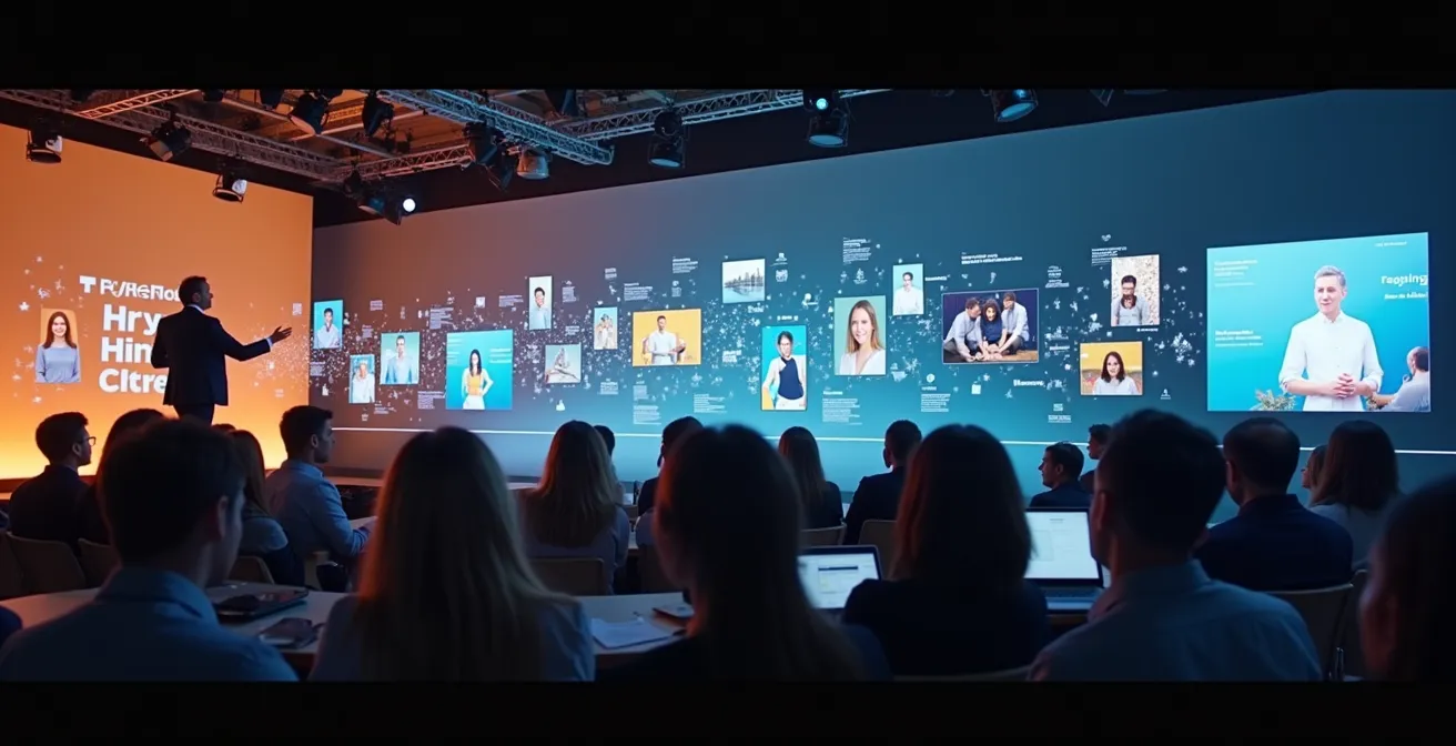 Timeline visuelle montrant la transformation d'un événement d'une journée en contenu vidéo étalé sur un mois