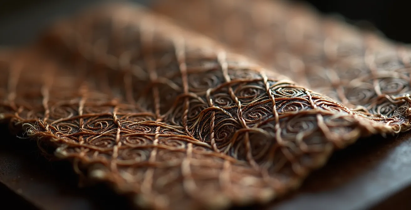 Gros plan artistique sur la texture et les détails d'un produit artisanal révélant la qualité et le savoir-faire
