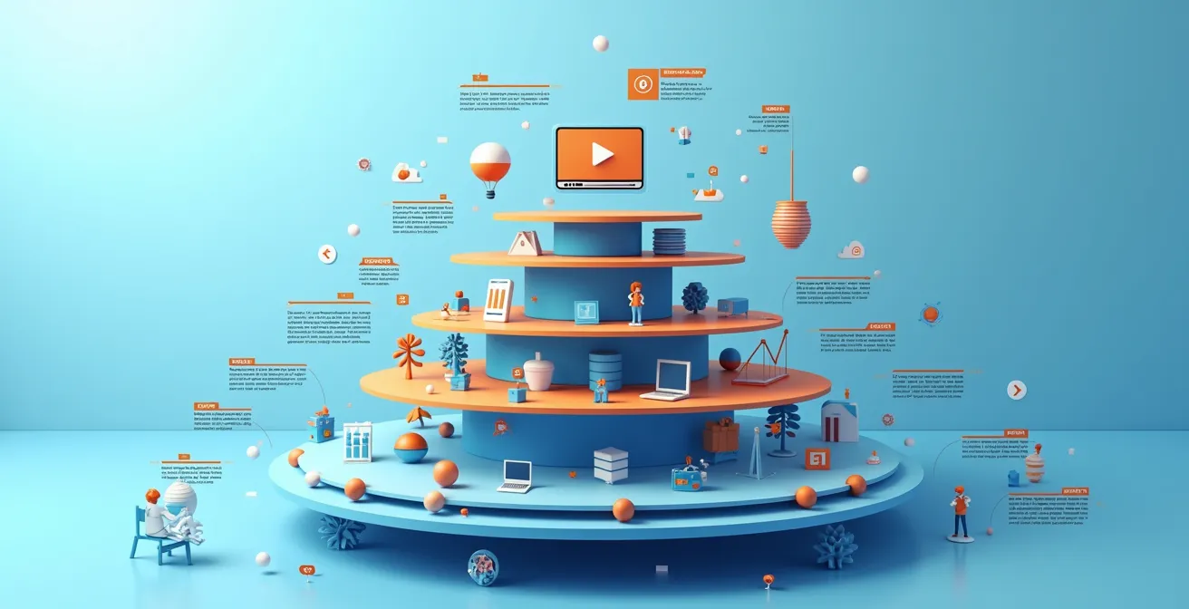 Schéma pyramidal montrant la transformation d'une vidéo longue en multiples formats de micro-contenus