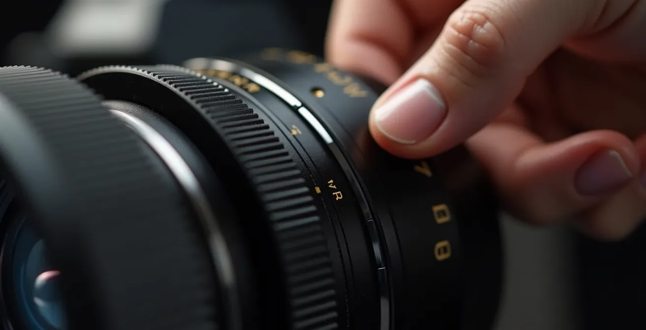 Objectif d'appareil photo de luxe avec mise au point manuelle silencieuse pour représenter le concept de silence haptique