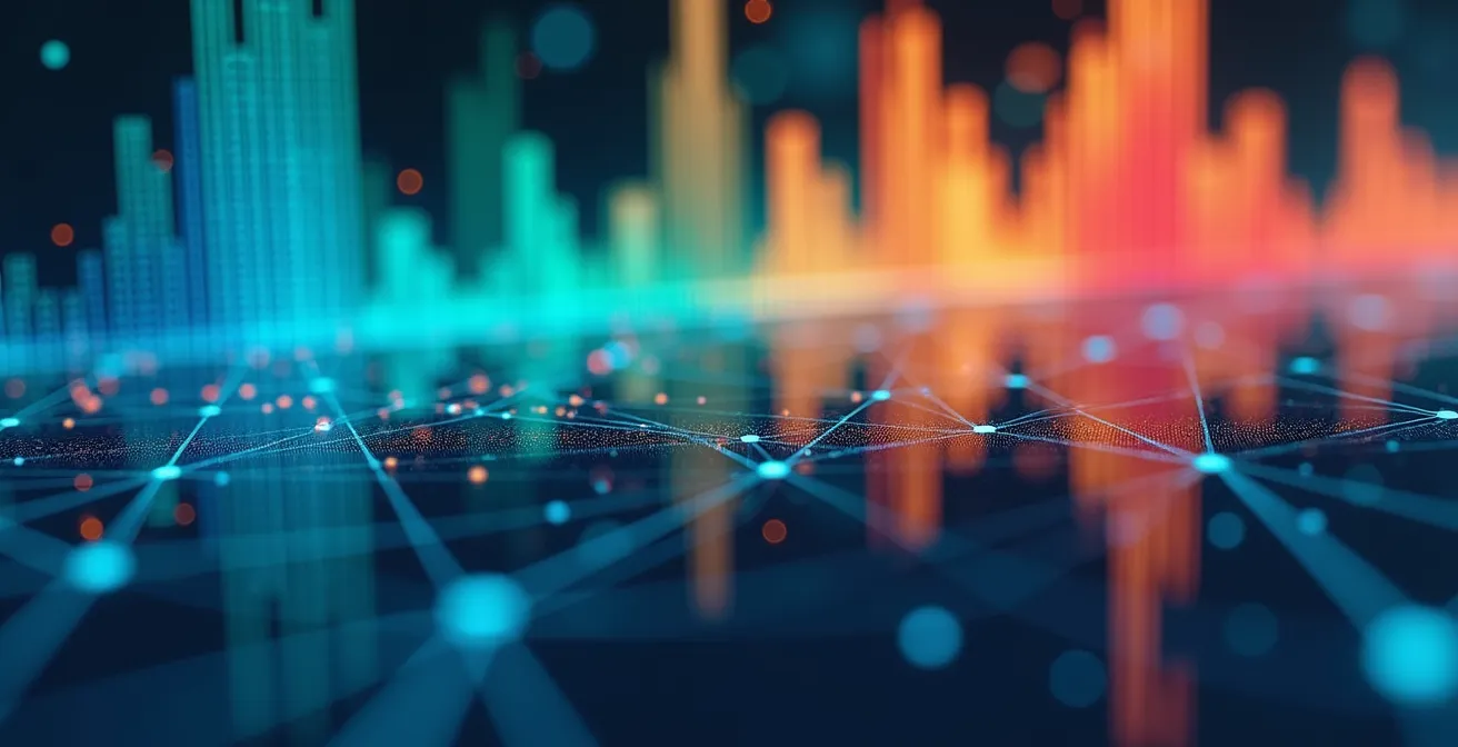 Vue macro détaillée de graphiques colorés et de courbes de données sur un écran