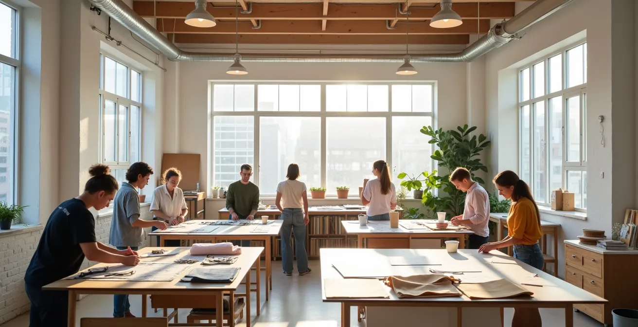 Atelier de co-création avec participants travaillant ensemble sur des prototypes