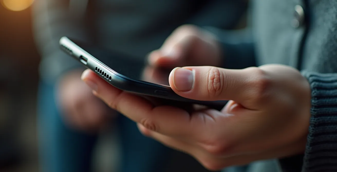 Main tenant un smartphone en train de capturer un moment produit authentique