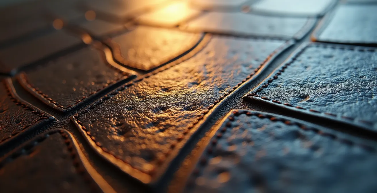 Détail macro d'une surface avec finition exceptionnelle montrant la qualité perçue