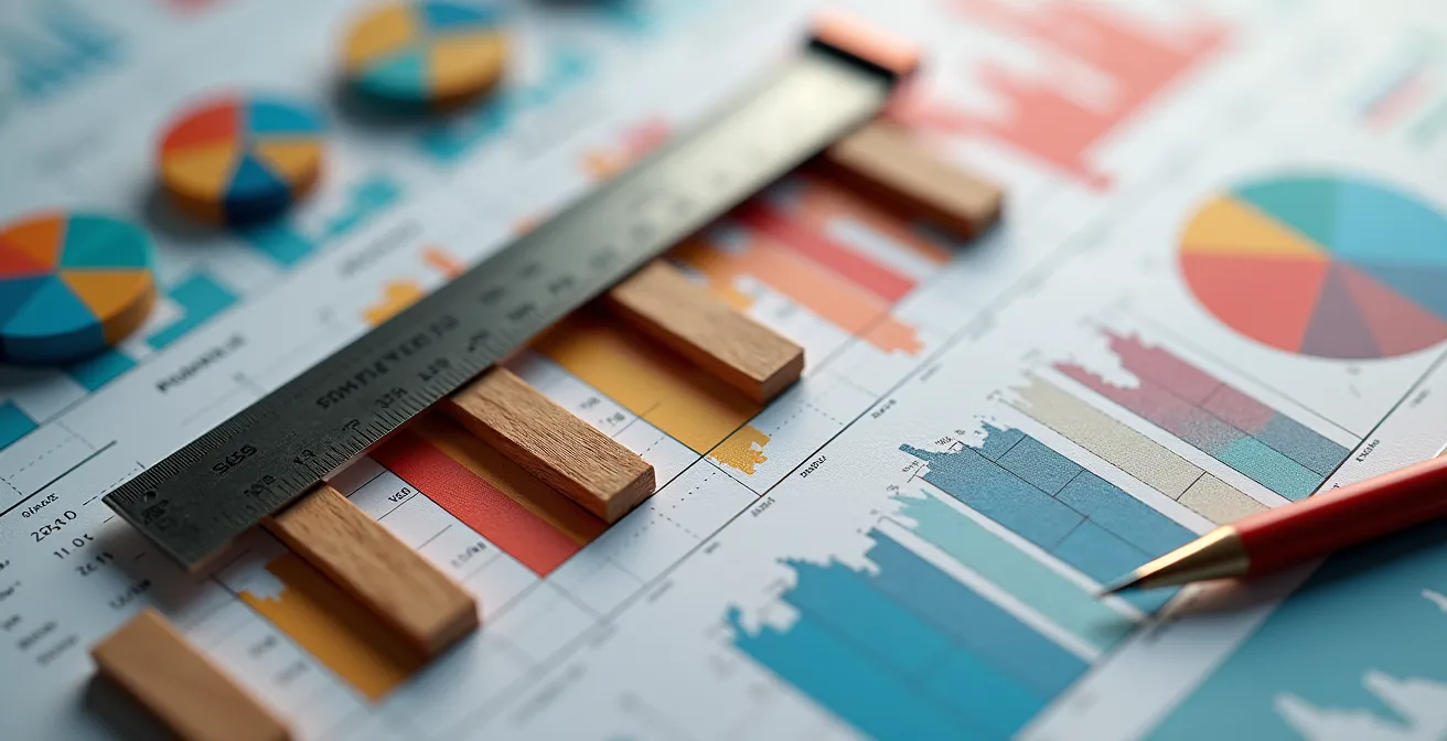 Vue macro de données analytiques et graphiques de performance sur surface texturée