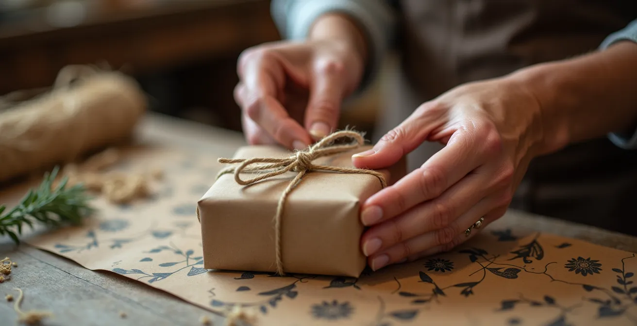 Gros plan sur des mains d'artisan préparant une surprise personnalisée dans un atelier français traditionnel